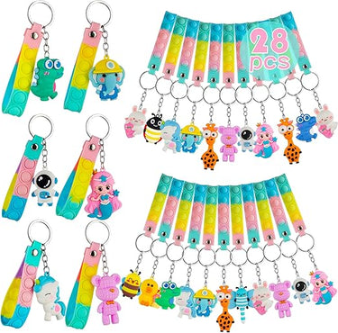 28 Pop It Fidget Toy con Llaveros Niños de Animales, Regalos Cumpleaños Niños Colegio | Detalles Cumpleaños Niños,Divertidos Fidget Juguete Llavero para Fiestas Infantiles